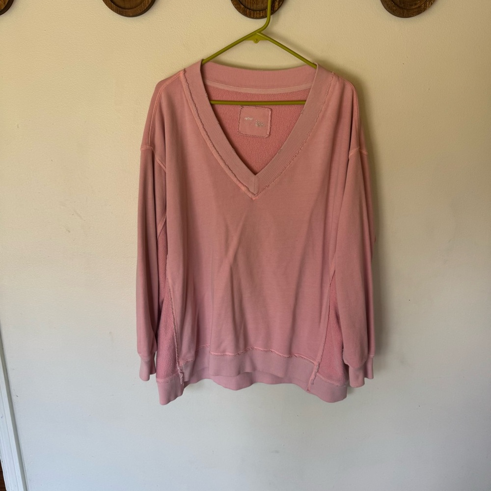 aerie Pink V-Neck Oversized Sweatshirt